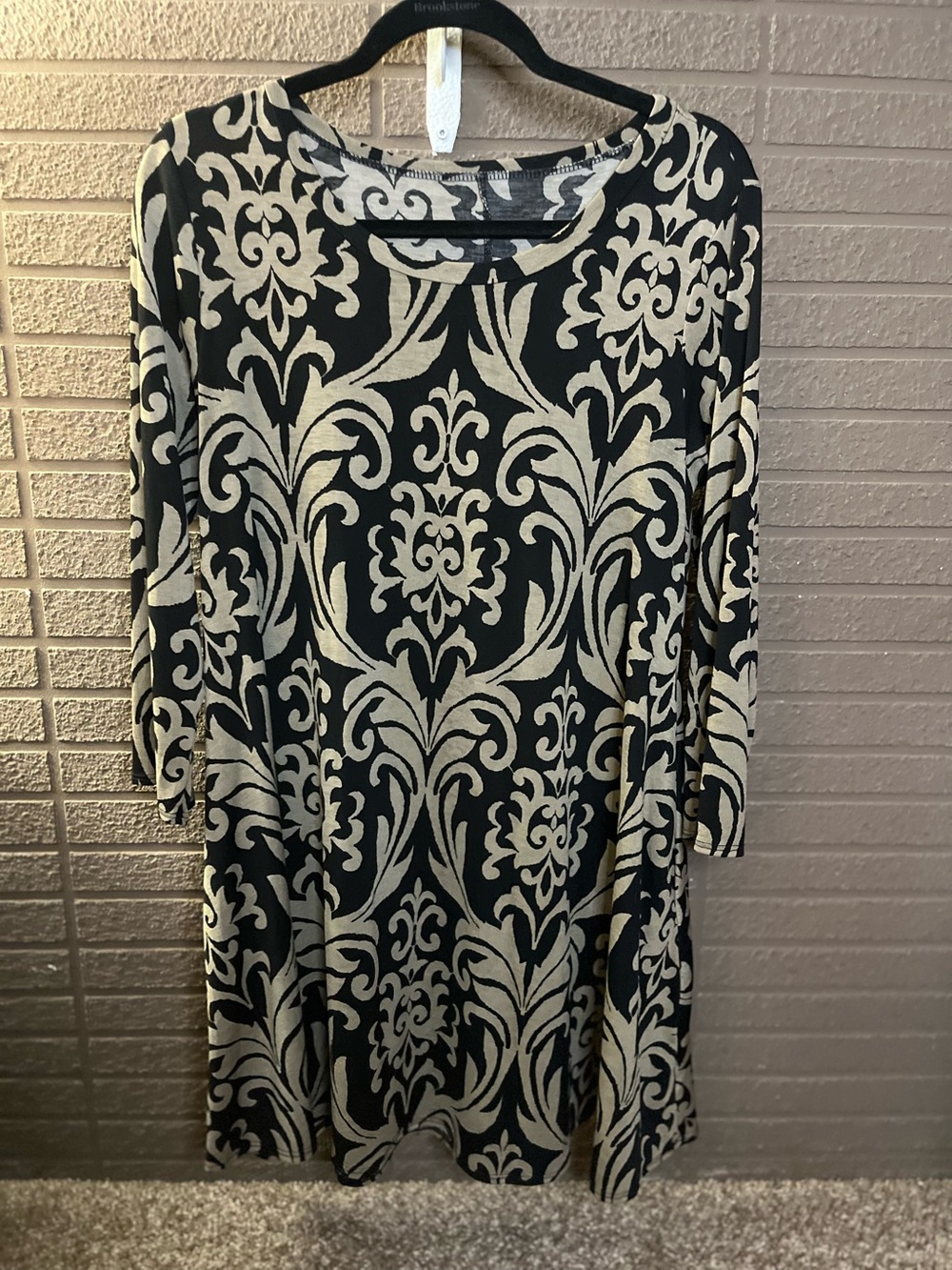 Black and Cream Patterned Women's Dress - Elegant Long Sleeve Tunic/Dress